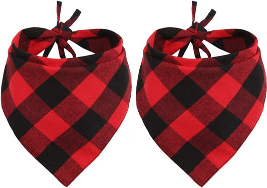 2 Pcs Dog Bandana Christmas Pet Clothing Triangle Scarf Accessories Bibs Red Black Plaid