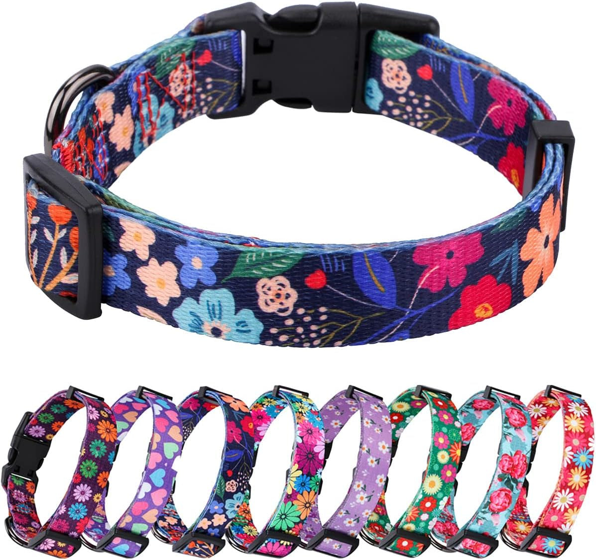 Daisy Girl Dog Collars, Floarl Design for Small Dogs, Purple