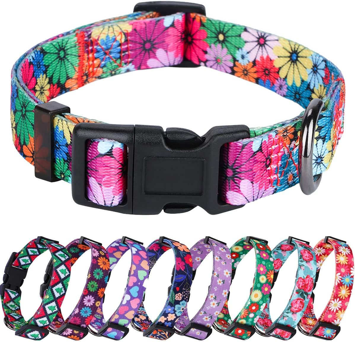 Daisy Girl Dog Collars, Floarl Design for Small Dogs, Purple