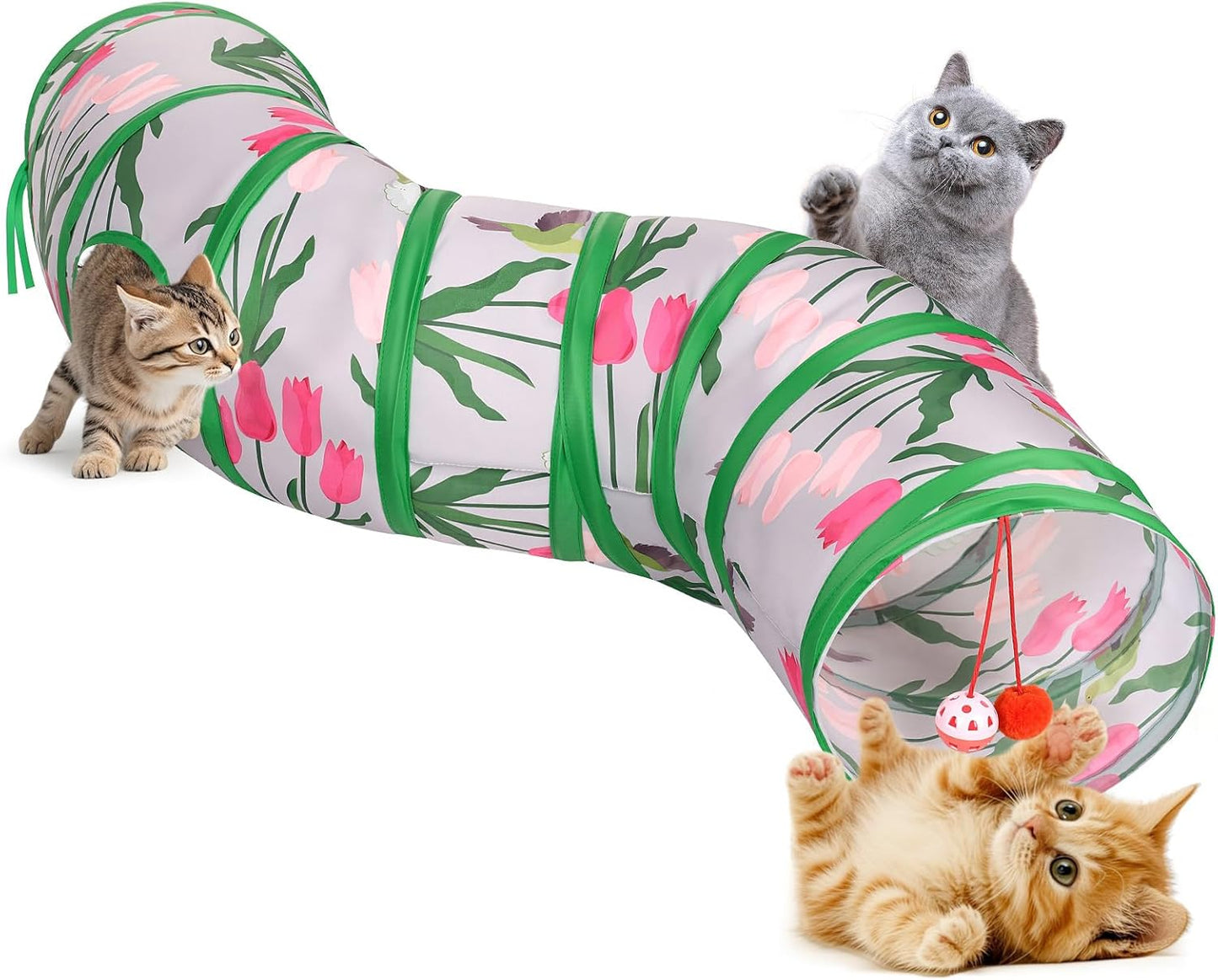 Cat Toys - 4 Way Cat Tunnel, Tube & Play Tent, 25X53Cm, Extensible, Interactive Maze with Balls & Bells for Kitten & Small Animal, Blue