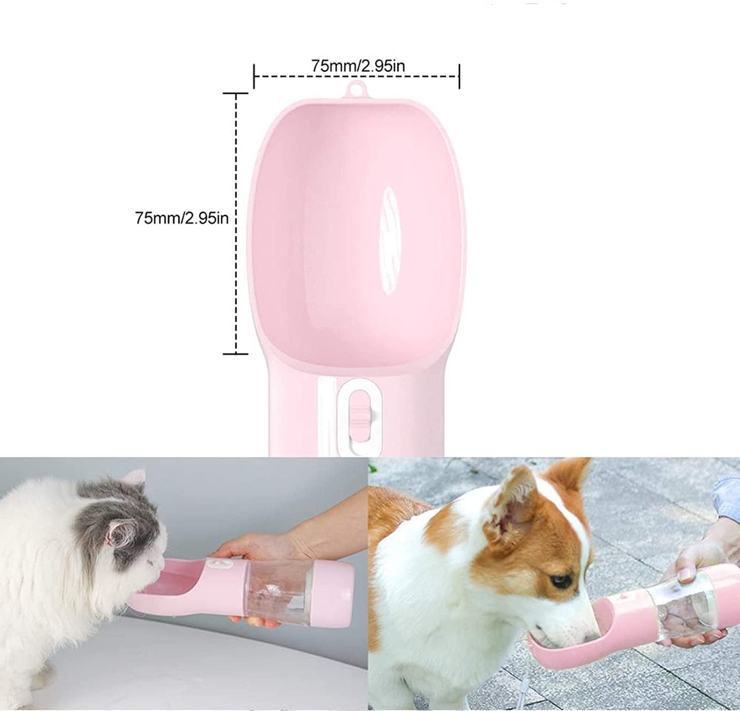 Portable Dog Water Bottle - Leak Proof Dog Water Dispenser with Bowl & Food Container, Dishwasher Safe Food Grade Plastic for Pet Puppy Outdoor Walking Hiking Travel Pink